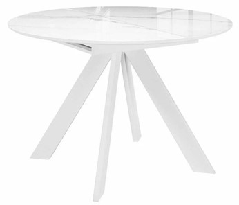 Круглый стол раздвижной DikLine SFC110 d1100 стекло Оптивайт Белый мрамор/подстолье белое/опоры белые в Магадане