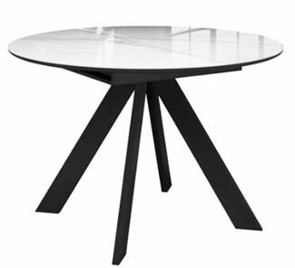 Круглый стол на кухню раздвижной  DikLine SFC110 d1100 стекло Оптивайт Белый мрамор/подстолье черное/опоры черные в Магадане