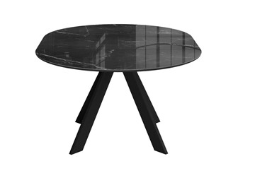 Круглый кухонный стол раздвижной DikLine SFC110 d1100 стекло Оптивайт Черный мрамор/подстолье черное/опоры черные в Магадане