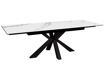 Стол на кухню раздвижной DikLine SFE140 Керамика Белый мрамор/подстолье черное/опоры черные (2 уп.) в Магадане