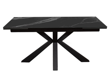 Керамический обеденный стол раздвижной DikLine SFE160 Керамика Черный мрамор/подстолье черное/опоры черные (2 уп.) в Магадане