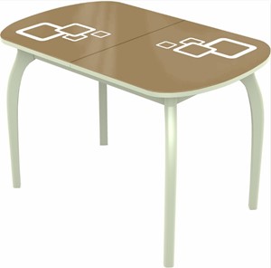 Обеденный раздвижной стол Ривьера мини дерево №1, Рисунок квадро (стекло капучино/белый/белый) в Магадане