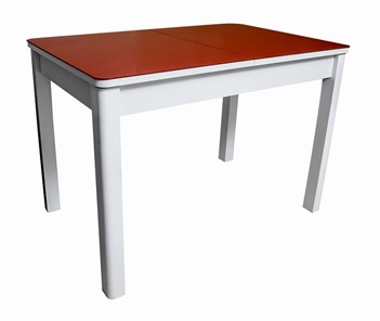 Кухонный стол раздвижной СТОЛБУРГ Айсберг мини СТ2, белое ЛДСП/стекло алое/прямые массив белый в Магадане