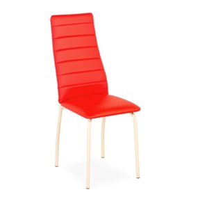 Обеденный стул Волна, прошивка горизонтально, каркас металл бежевый, экотекс красный в Магадане