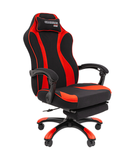 Игровое кресло CHAIRMAN GAME 35 с выдвижной подставкой для ног Ткань  черная / Ткань красная в Магадане