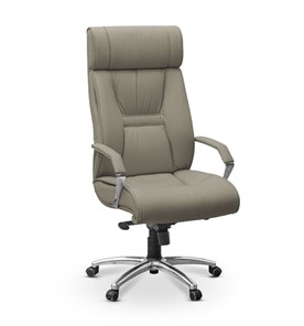 Офисное кресло для руководителя Олимп X (подлокотники хром) натуральная кожа с компаньоном / серая NL50 в Магадане