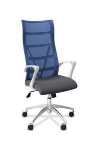 Кресло офисное Топ X белый каркас, сетка/ткань Bahama / синяя/серая в Магадане