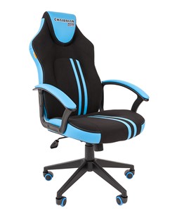 Кресло игровое CHAIRMAN GAME 26  Экокожа - Ткань стандарт. Черный/голубой в Магадане