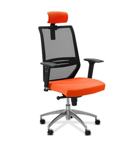 Кресло в офис Aero lux с подголовником, сетка/ткань TW / черная/ оранжевая в Магадане