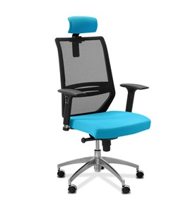 Кресло для руководителя Aero lux с подголовником, сетка/ткань TW / черная/голубая в Магадане