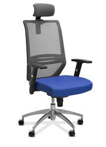 Кресло офисное Aero с подголовником, сетка/ткань TW / черная/ синяя в Магадане