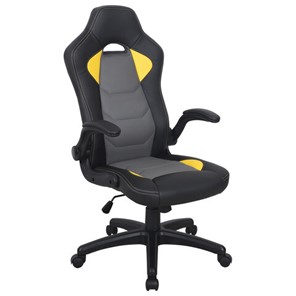 Офисное кресло BRABIX "Skill GM-005", откидные подлокотники, экокожа, черное/желтое, 532494 в Магадане