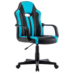 Кресло компьютерное BRABIX "Stripe GM-202", экокожа, черное/голубое, 532509 в Магадане