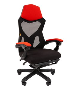 Кресло CHAIRMAN 571 с подставкой для ног , сетчатый акрил / полиэстер черный/красный в Магадане