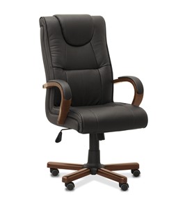 Кресло для руководителя Империя, натуральная кожа с компаньоном / черная/дерево - орех в Магадане