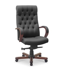 Офисное кресло Status, натуральная кожа с компаньоном /серая/дерево - орех аида в Магадане