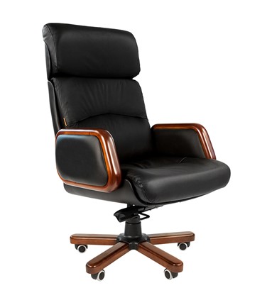 Кресло компьютерное CHAIRMAN 417 кожа черная в Магадане - изображение