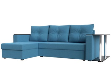 Угловой диван с оттоманкой Атланта Лайт, Амур голубой (микровельвет) в Магадане