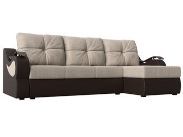 Угловой диван Меркурий, Бежевый/коричневый (рогожка/экокожа) в Магадане