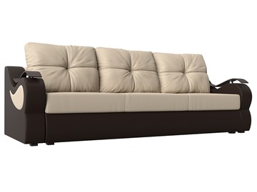 Прямой диван Меркурий еврокнижка, Бежевый/коричневый (экокожа) в Магадане