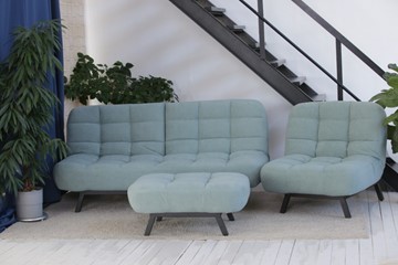Комплект мебели Brendoss Абри цвет мята кресло + диван + пуф опора металл в Магадане