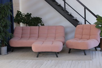 Комплект мебели Brendoss Абри розовый кресло + диван + пуф опора металл в Магадане