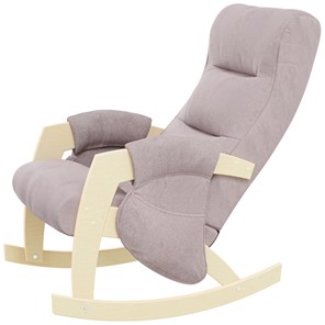 Кресло-качалка ЭЛИТ с карманами Джанни (каркас дуб, сиденье серо-розовое) в Магадане
