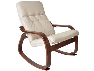 Кресло мягкое Сайма (экокожа бежевый, каркас вишня) в Магадане