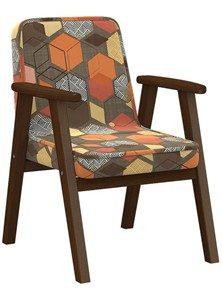 Кресло мягкое Ретро ткань геометрия коричневый, каркас орех в Магадане