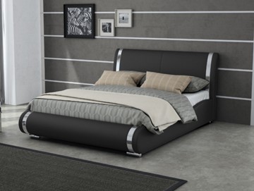 Кровать 2-спальная Corso-8 140x200, Экокожа (Черный) в Магадане