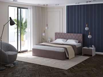 Кровать 2-спальная Fresco Plus 160х200, Рогожка (Тетра Мраморный) в Магадане
