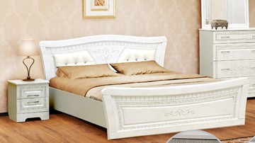 Кровать 2-спальная Версаль Франческа 160х200 с ортопедическим основанием, ясень анкор светлый/дуб шервуд/иск. кожа перламутровый глянец в Магадане