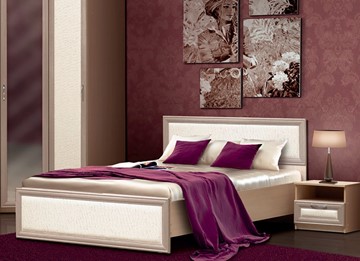 Кровать 2-х спальная Камелия, 1600, шимо светлый/белый кожзам в Магадане