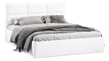 Кровать спальная с подъемным механизмом с заглушиной Стелла тип 1 (Экокожа белая Polo) в Магадане
