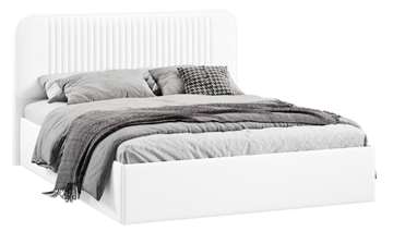Кровать спальная с подъемным механизмом с заглушиной Тиффани тип 1 (Экокожа белая Polo) в Магадане