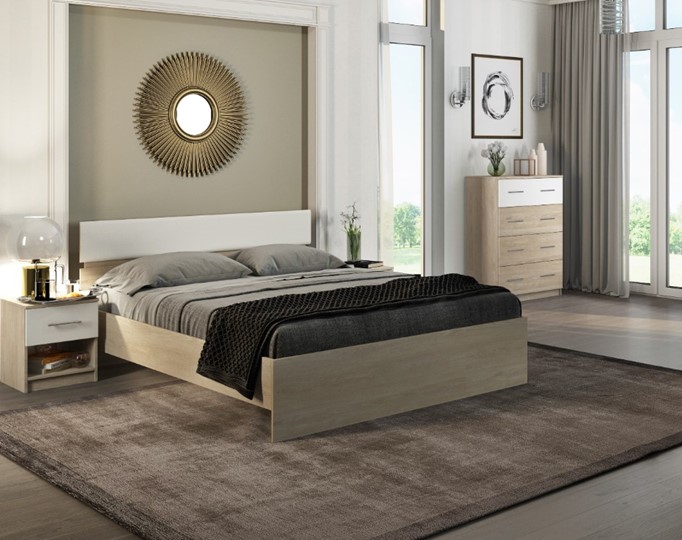 Кровать 2-спальная Светлана 1600, белый/дуб сонома в Магадане - изображение 1