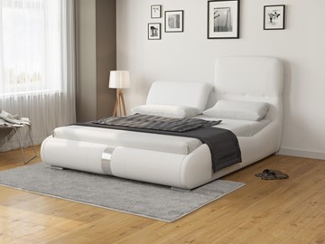 Спальная кровать Лукка 160х200, Экокожа (Белый) в Магадане