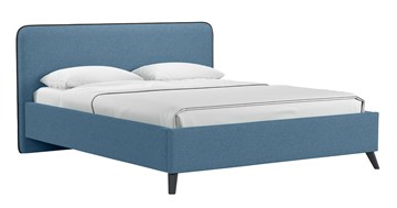 Двуспальная кровать с механизмом Миа, 160 Bravo blue (светло-синий) / кант Лайт 10 Велюр (коричневый) + кроватное дно в Магадане