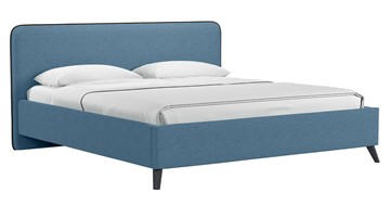Кровать с механизмом двуспальная Миа, 180 Bravo blue (светло-синий) / кант Лайт 10 Велюр (коричневый) + кроватное дно в Магадане