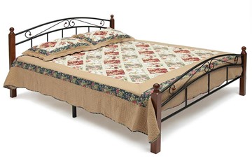 Кровать с основанием AT-8077 дерево гевея/металл, 120*200 см (middle bed), красный дуб/черный в Магадане