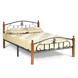 Кровать с основанием РУМБА (AT-203)/ RUMBA дерево гевея/металл, 120*200 см (middle bed), красный дуб/черный в Магадане