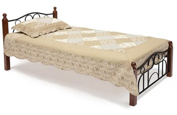 Кровать AT-808 дерево гевея/металл, 90*200 см (Single bed), красный дуб/черный в Магадане
