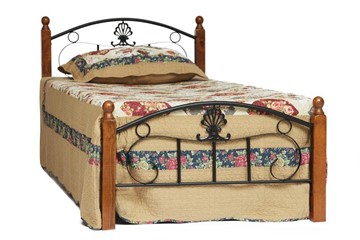 Кровать 1-спальная РУМБА (AT-203)/ RUMBA  дерево гевея/металл, 90*200 см (Single bed), красный дуб/черный в Магадане