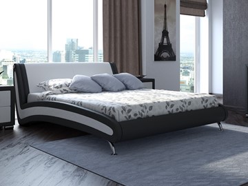 Кровать спальная Corso-2 160х200, Экокожа (Черный с белым) в Магадане
