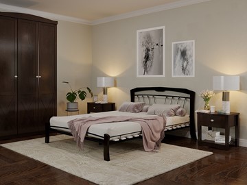 Кровать 1.5-спальная Муза 4 Лайт, 1400, черный/шоколад в Магадане