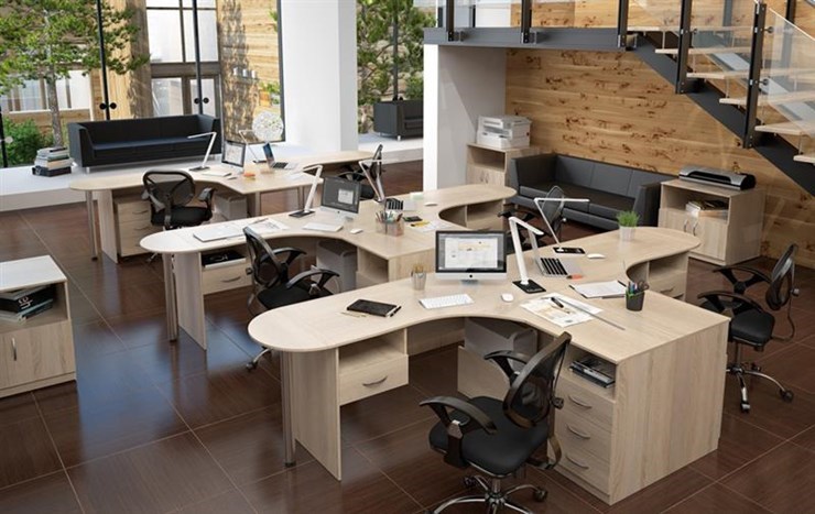 Комплект офисной мебели SIMPLE с эргономичными столами и тумбами в Магадане - изображение
