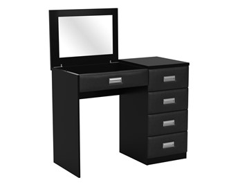 Косметический стол Como/Veda, с зеркалом, 4 ящика, правый, ЛДСП черный/экокожа черная в Магадане