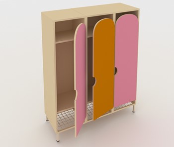 Распашной детский шкаф ШГС3 Беж + Розовый + Оранжевый в Магадане