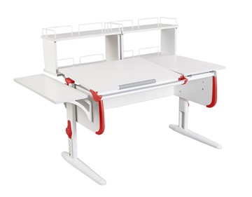 Детский стол-трансформер Дэми 1/75-40 (СУТ.25)  + Polka_b 1/550 + Polka_zz 1/600 (2 шт.) белый/белый/Красный в Магадане