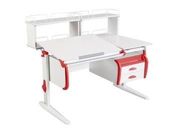 Детский стол-трансформер Дэми 1/75-40 (СУТ.25) + Polka_zz 1/600 (2 шт.) + Tumba 3  белый/белый/Красный в Магадане